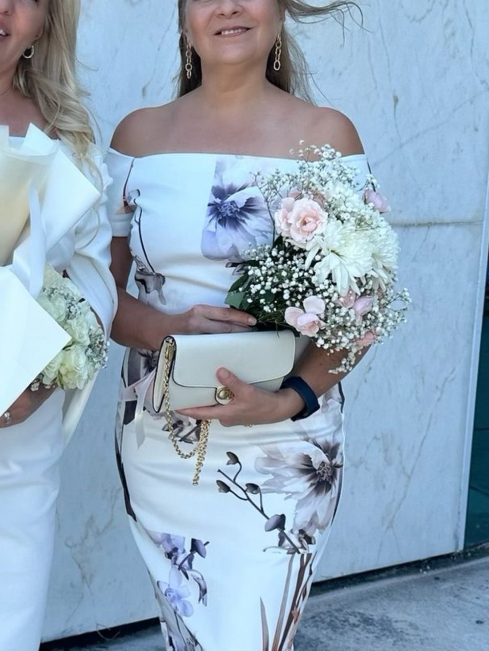 Ted Baker White Off-Shoulder Floral Midi Dress